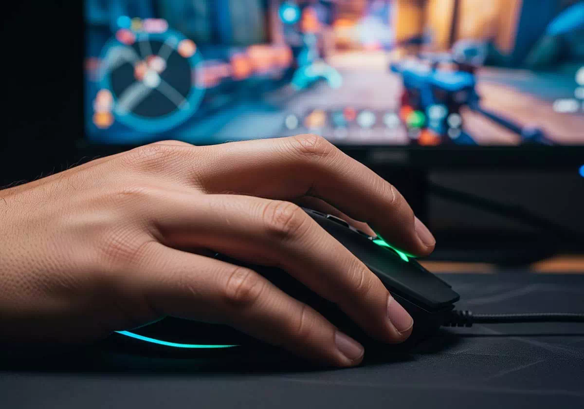 ゲーミングマウスを使ってeスポーツをしている